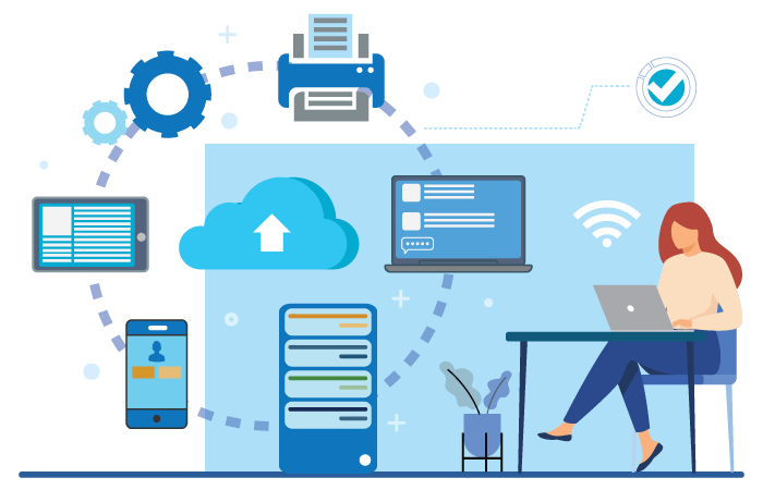 Graphic showing remote IT support service.